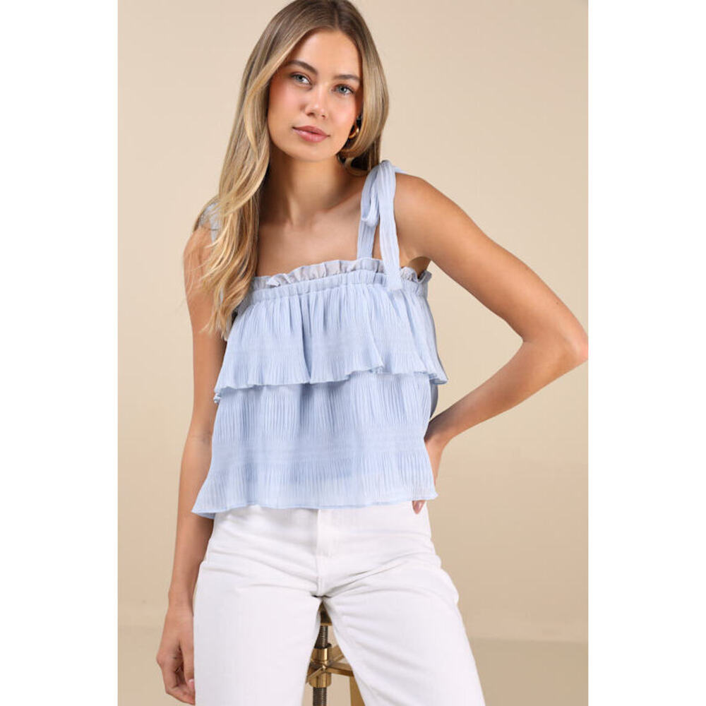 Lulus Tiers To Summer Blue Tie-strap Tiered Tank Top - Size XS